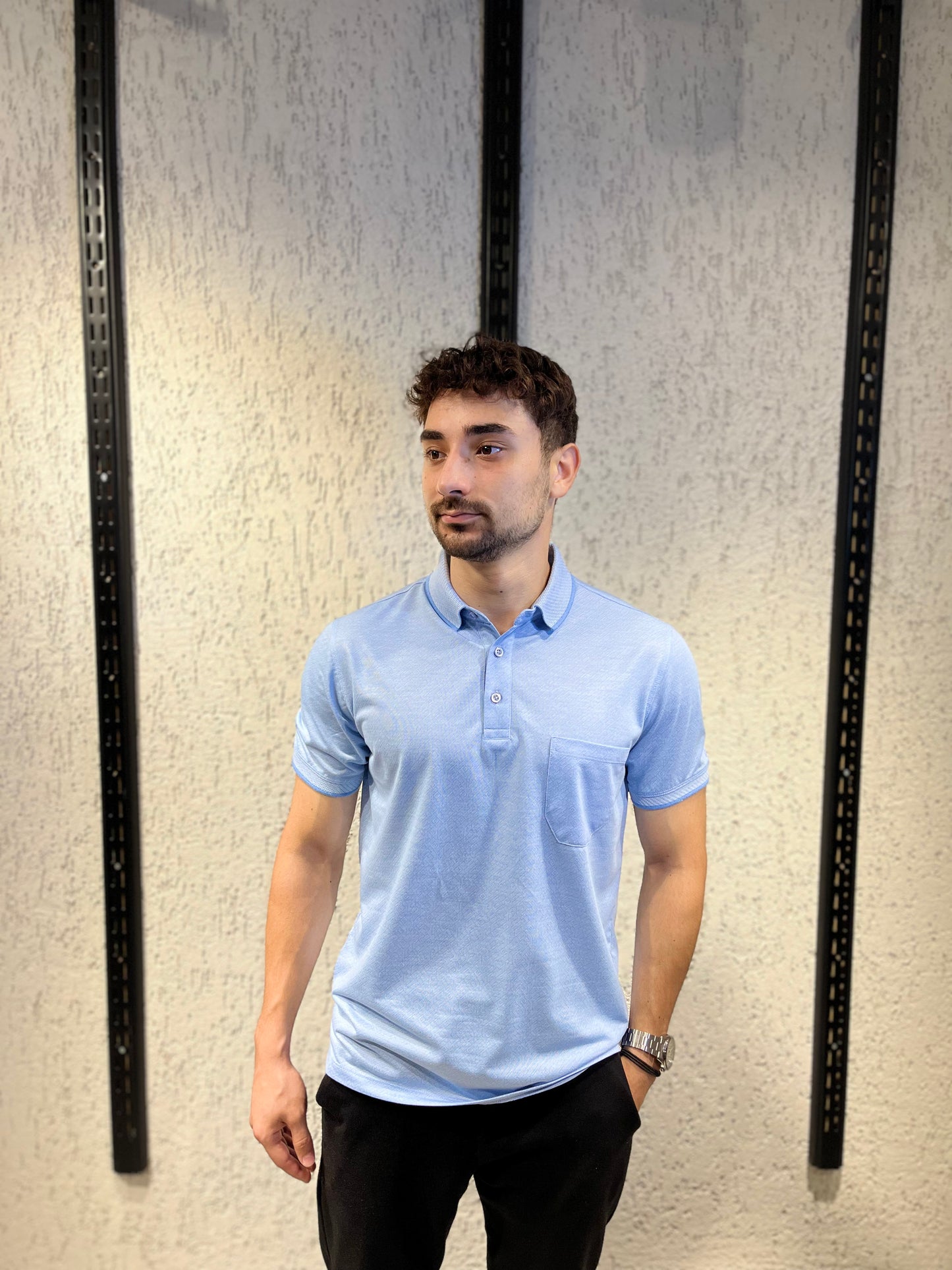 Geometrik Soğuk Baskılı - Cepli Polo Yaka