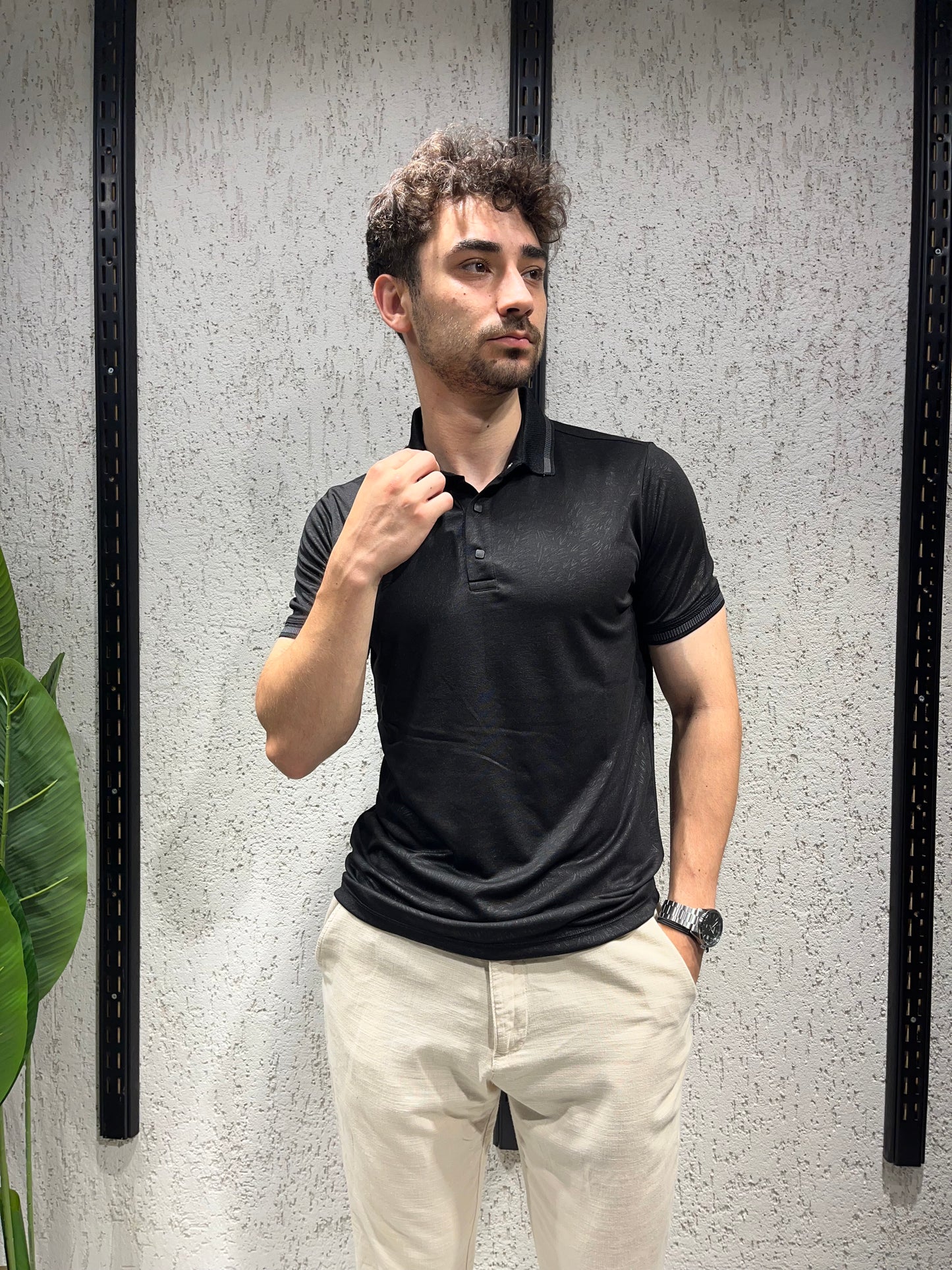 Kirpi Desenli Polo Yaka