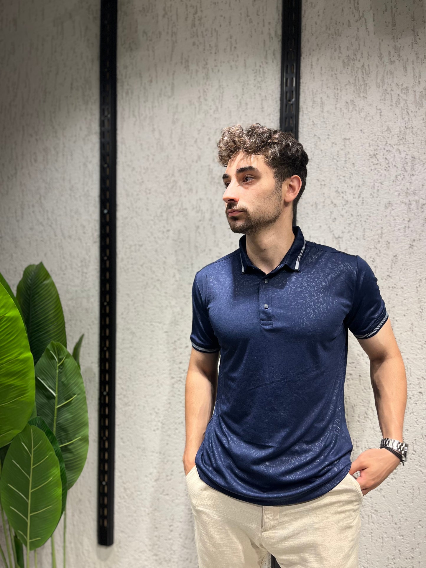 Kirpi Desenli Polo Yaka