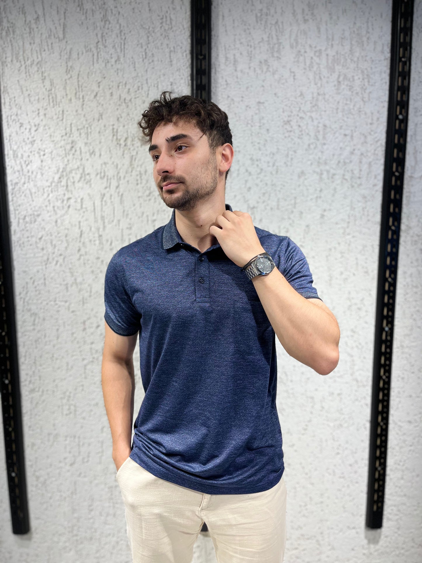 Geometrik Soğuk Baskılı - Cepli Polo Yaka