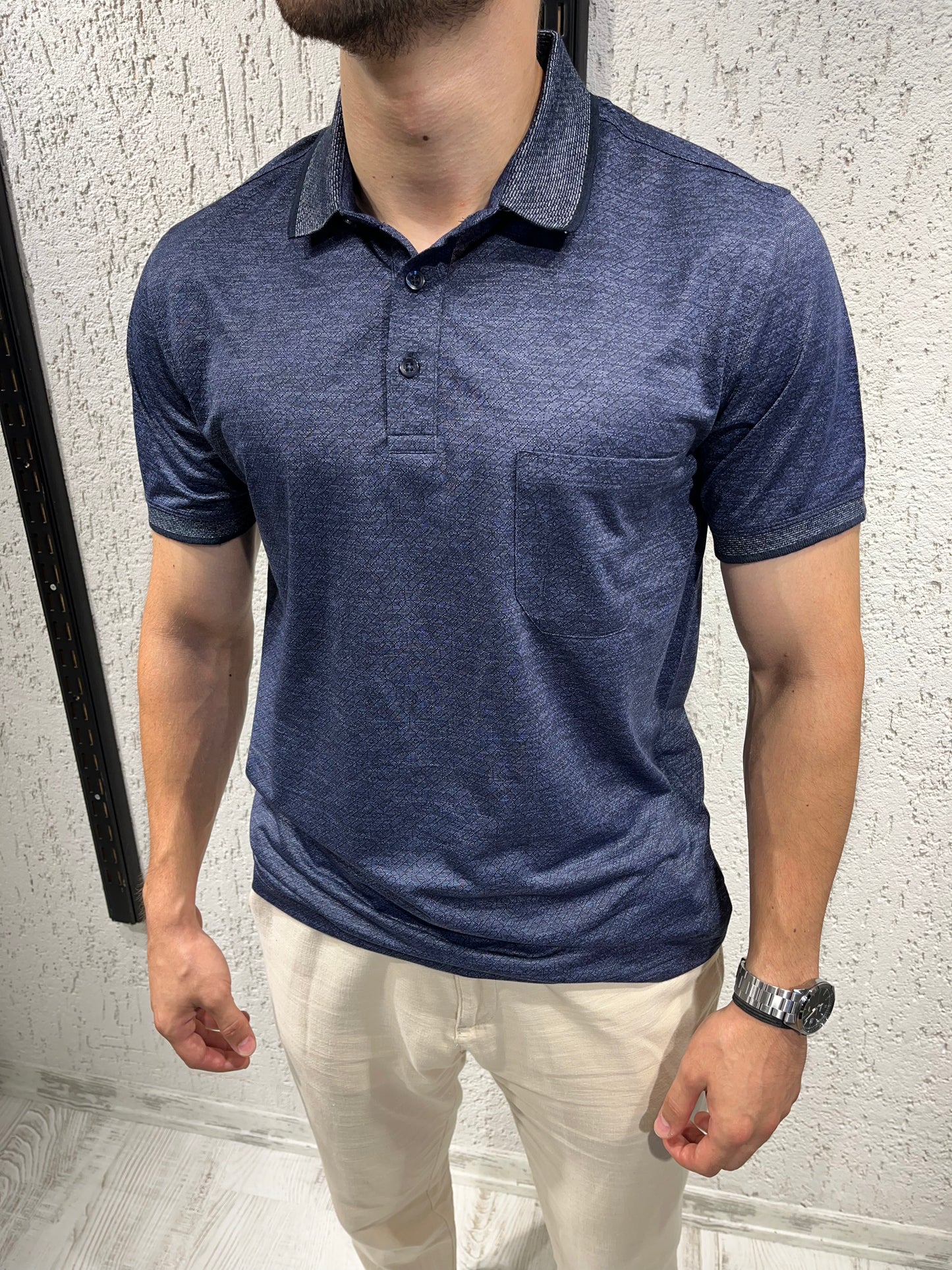 Geometrik Soğuk Baskılı - Cepli Polo Yaka