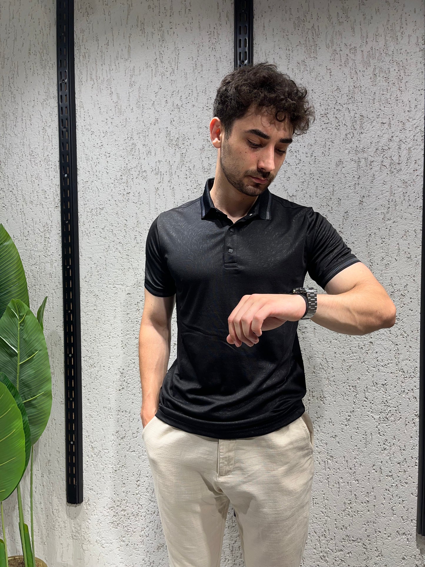 Kirpi Desenli Polo Yaka