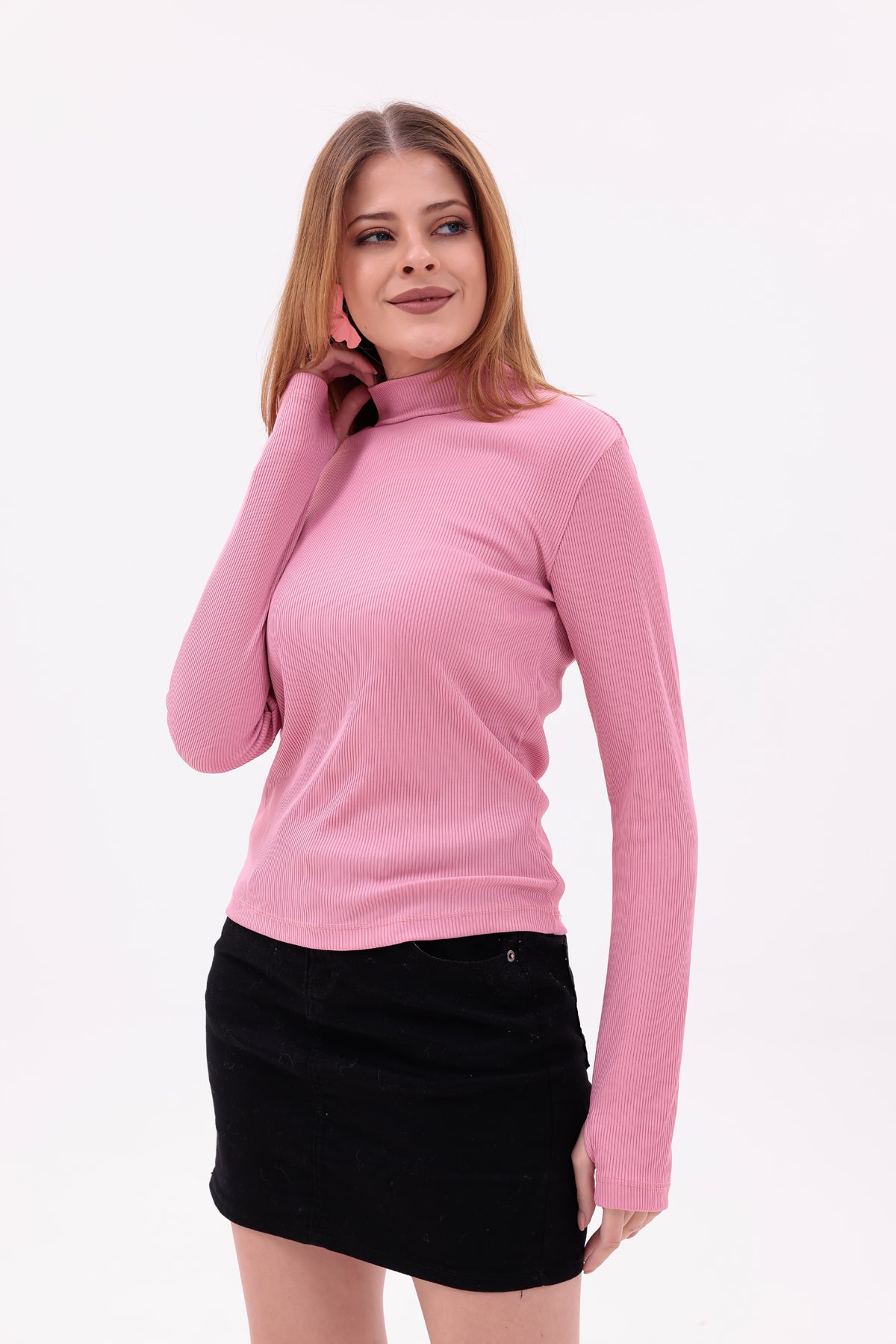 Yarım Balıkçı Yaka Parmak Detaylı Fit Body